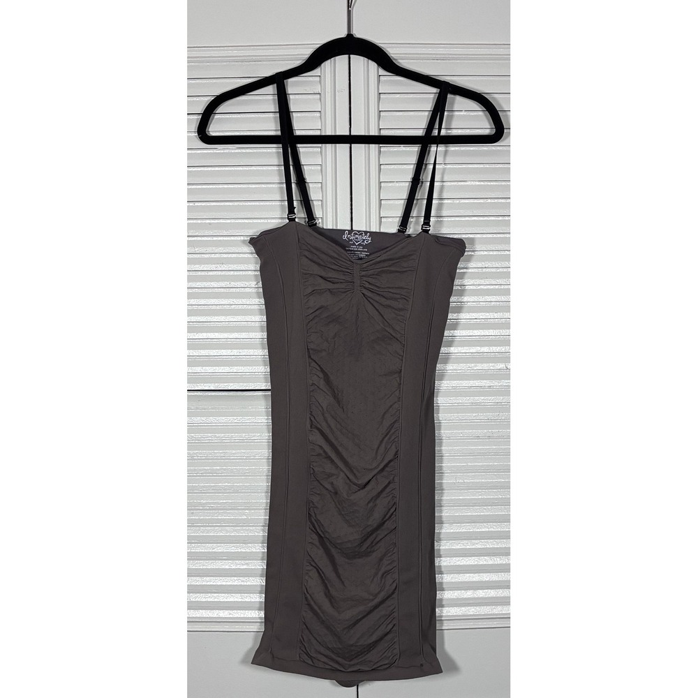 Intimately Free People Ruched Bodycon Slip Dress Taupe M/L Swiss Dot Stretch - Picture 1 of 6
